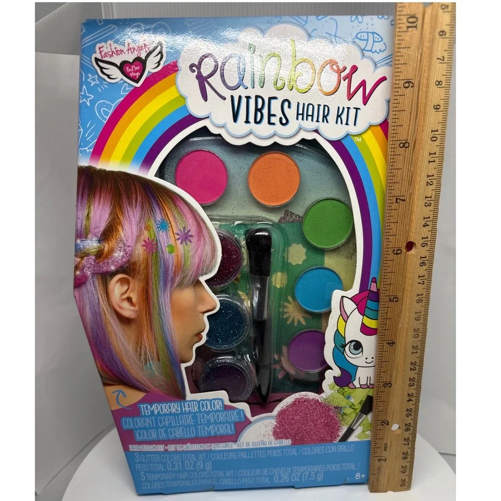Fashion Angels Rainbow Vibes Temporary Hair Color Glitter Kit Unicorn Design Fun